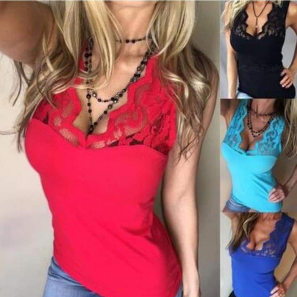 Red, black and blue top